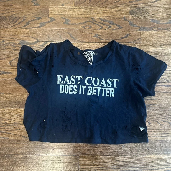 BLACK MOON URBAN OUTFITTERS Distressed Cropped T-Shirt Size Large u0773 - Picture 2 of 9